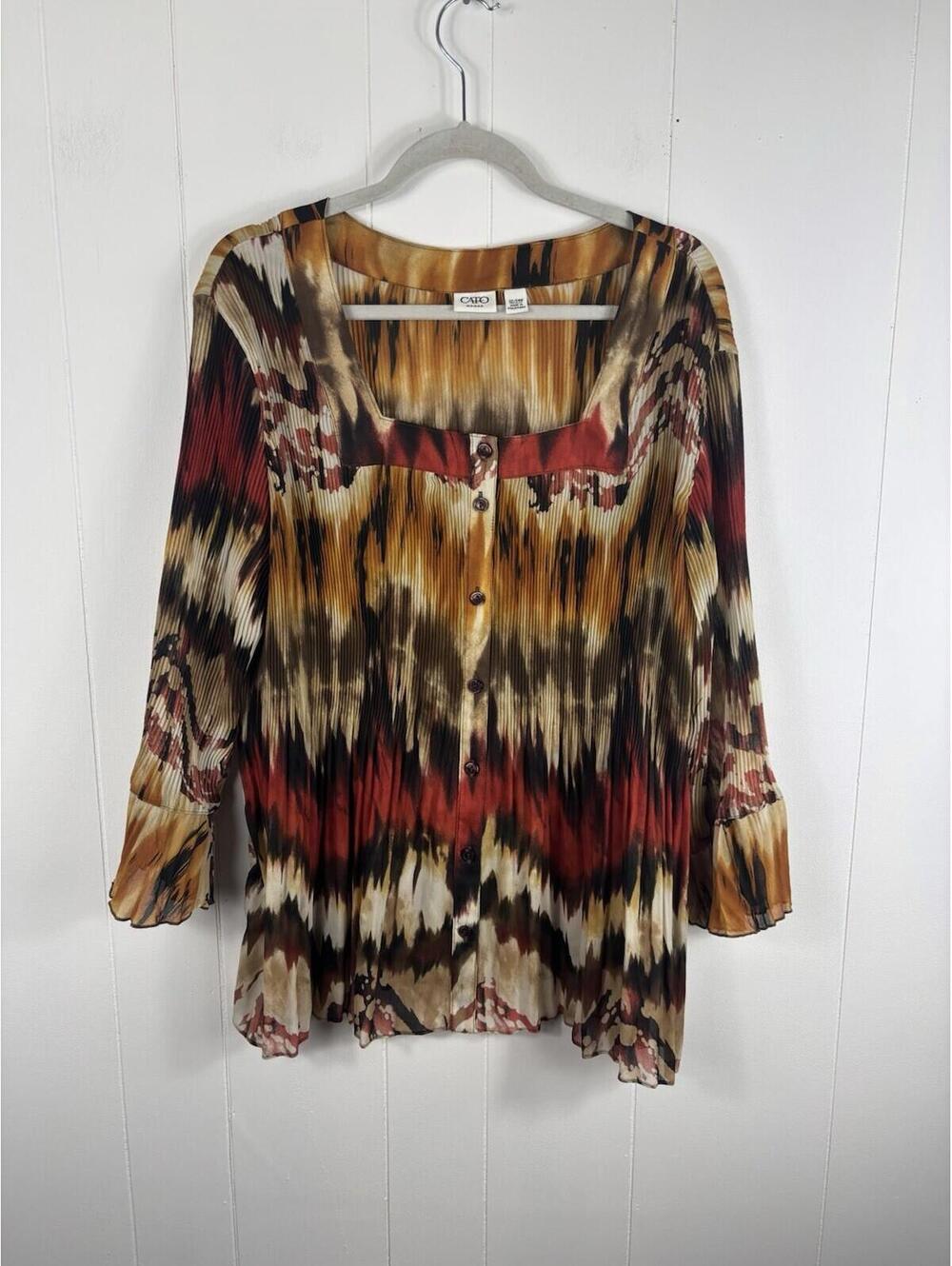 Cato Womens Multicolored Print Blouse Pleated Feminine Button Down 22/24W